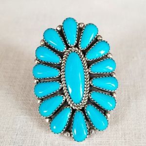 Indian Turquoise Petit Point Zuni Silver Ring